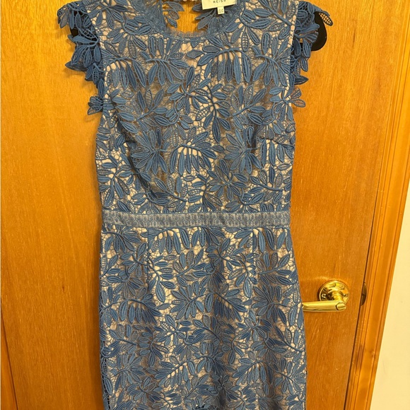 Reiss Maika Blue Floral Lace Open Back Dress Size 10 Cocktail Wedding Guest - Picture 9 of 14